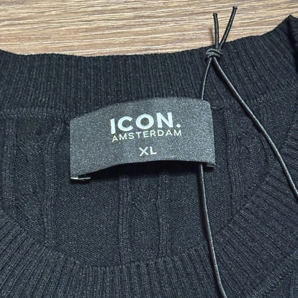 ICON Amsterdam Cable Knit Short Sleeve Sweater XL Black NWT